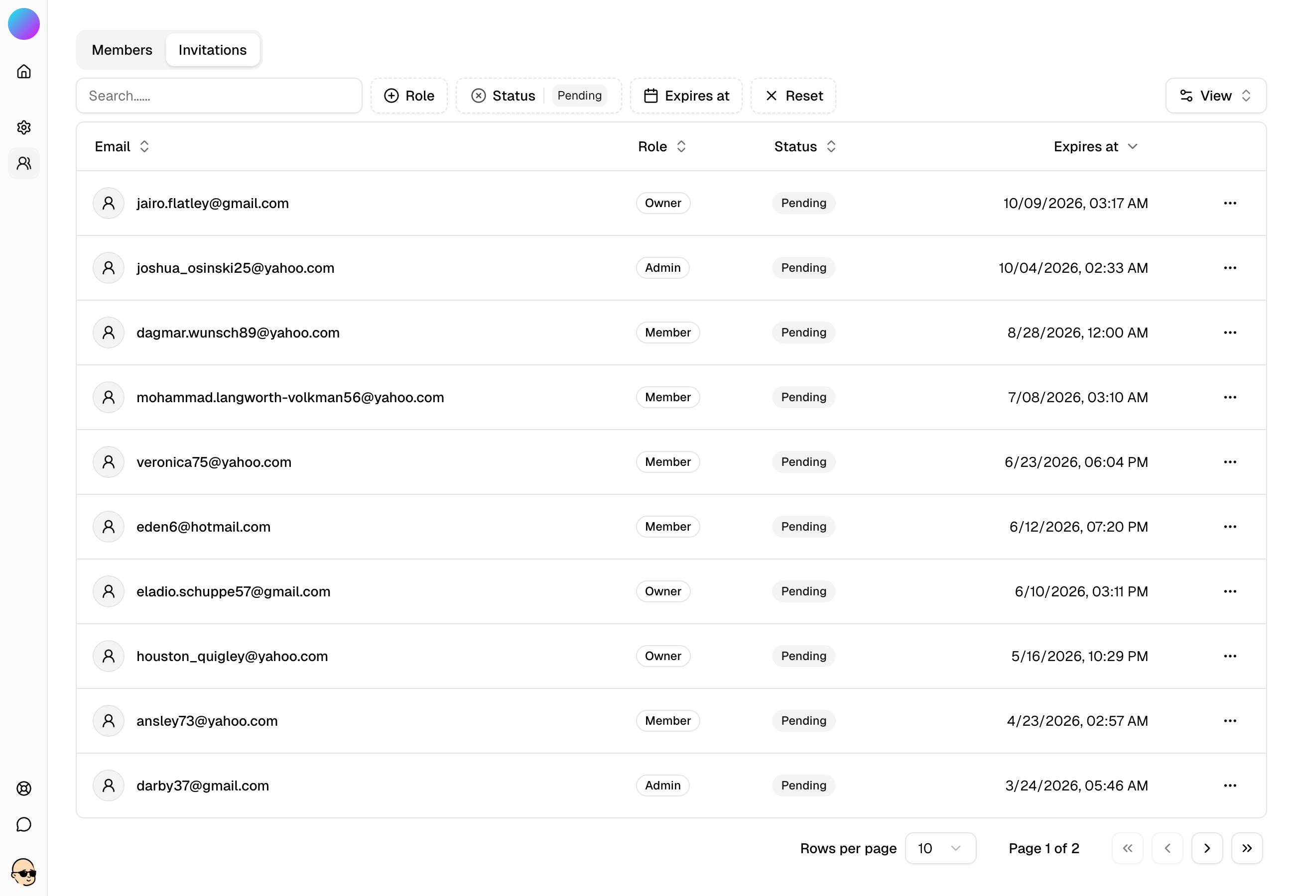 Invitations list