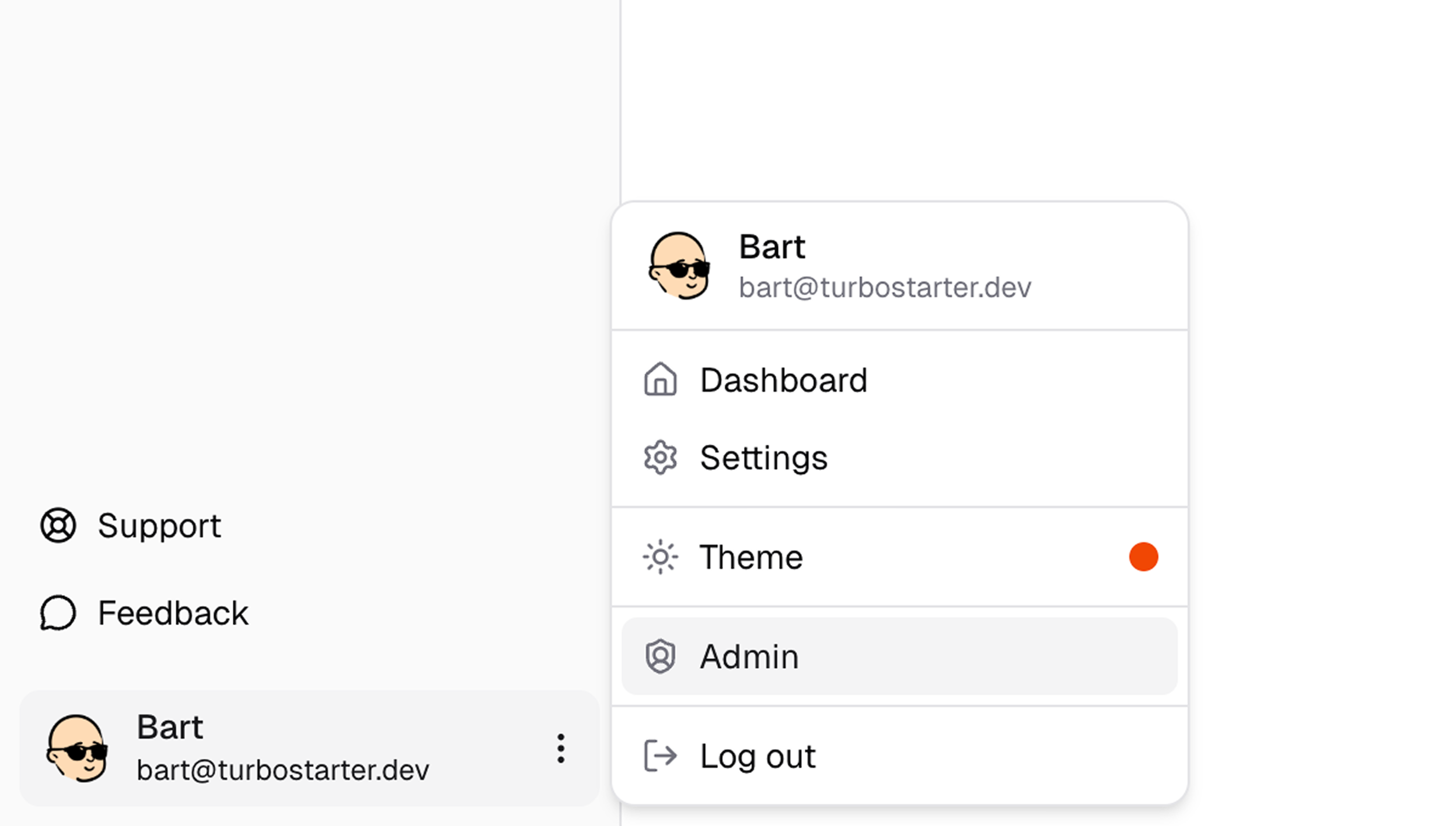 Admin access through the navigation menu